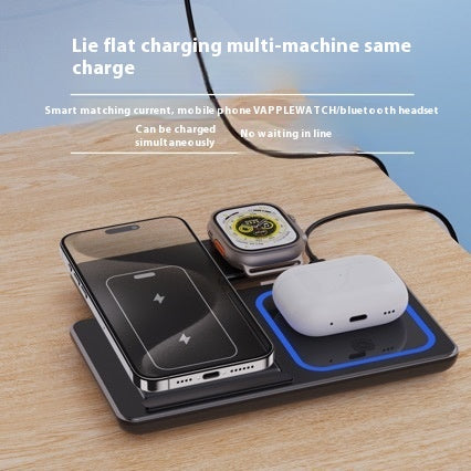 15W 3 In 1 LED Fast Wireless Charger Stand Foldable Charging Station For Smart Phone